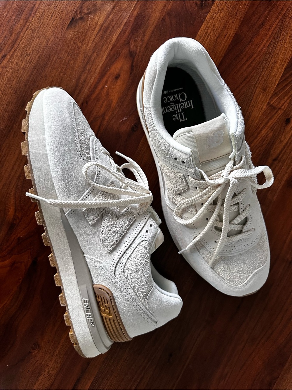 New Balance 574 Classic Off-White Suede Classic Runner with Gum Accent